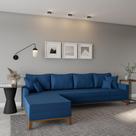 Sofá 4 Lugares Tacna Com Chaise Esquerdo Linho Azul Marinho