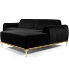 Sofá 5 Lugares com Chaise Direito Para Sala Molino 300 cm D02 Veludo Preto D-300 - Lyam Decor