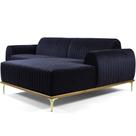 Sofá 5 Lugares com Chaise Direito Para Sala Molino 320 cm D02 Veludo Azul Marinho C-287 - Lyam Decor