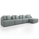 Sofá 5 Lugares com Chaise Direito Sala Living 388cm Arlo F04 Linho Cinza Lyam Decor
