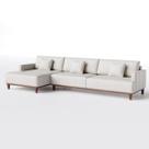 Sofá 5 Lugares Doha Living Fixo com Chaise 3,35m x 1,45m em Couro Cor:Bege