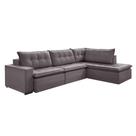 Sofá 5 Lugares Presidente com Chaise Direito Veludo Cinza 296 cm