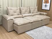 Sofá 5 Lugares Retrátil e Reclinável 2,70 metros Alpoim Estofados Bege 201 Athenas