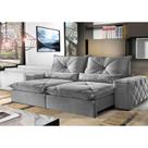 Sofá 5 Lugares Retrátil e Reclinável 2,90m Fusion Veludo Cinza Profundo Móveis Mix