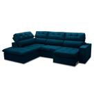 Sofá 5 Lugares Retrátil e Reclinável Arezzo com Chaise Esquerdo Veludo Azul