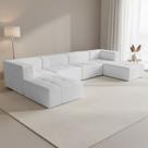 Sofá 6 Lugares Para Sala Living Modular Com Puff Lancaster F04 Bouclê Branco - Lyam Decor
