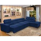 Sofá 7 Lugares de Canto Retrátil e Reclinável Pillow Chaise E 3,60 x 2,20 m Sttilo Azul - MegaSul