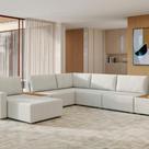 Sofá Agatha Canto Com Chaise Pés Em Madeira Design Moderno