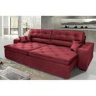 Sofá Austin 2,22m Retrátil, Reclinável com Molas no Assento e Almofadas, Tecido Suede Vinho