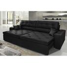 Sofá Austin 2,42m Retrátil, Reclinável, Molas no Assento e Almofadas, Tecido Suede Velusoft Preto