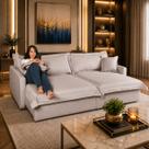 Sofá Bali Living Retrátil com Almofadas Soltas 2,20 em Linho Cor: Marrom Sofá Bali Living Retrátil com Almofadas Soltas 2,20 em Linho Cor: Marrom