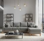 Sofá Beny com Chaise Direita, 2,60x1,40m, 4 Lugares, Linho, Base em Madeira.
