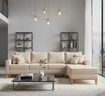 Sofá Beny com Chaise Direita, 2,60x1,40m, 4 Lugares, Linho, Base em Madeira.