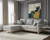 Sofá Beny com Chaise Esquerda, 1,40x2,00m, 3 Lugares, Linho, Base em Madeira.