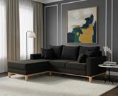 Sofá Beny com Chaise Esquerda, 1,40x2,00m, 3 Lugares, Linho, Base em Madeira.