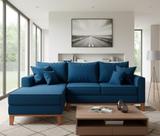 Sofá Beny com Chaise Esquerda, 1,40x2,20m, 3 Lugares, Linho, Base em Madeira.