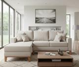 Sofá Beny com Chaise Esquerda, 1,40x2,20m, 3 Lugares, Linho, Base em Madeira.