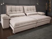 Sofá Bergamo 2,10m Assento Retrátil e Reclinável Velosuede Bege - NETSOFAS