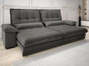 Sofá Bergamo 2,10m Assento Retrátil e Reclinável Velosuede Cinza - NETSOFAS