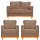 Sofá Berlin 3 Lugares + 2 Poltronas Base de Madeira Linho Sofá Berlin 3 Lugares + 2 Poltronas Base de Madeira Linho