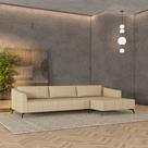 Sofá Bipartido Sala de Estar Kiara 292cm Chaise Direito Pés de Ferro Couro Bege G52 - Gran Belo