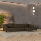 Sofá Bipartido Sala de Estar Kiara 352cm Chaise Direito Pés de Ferro Couro Capuccino G52 - Gran Belo