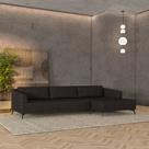 Sofá Bipartido Sala de Estar Kiara 352cm Chaise Direito Pés de Ferro Couro Marrom G52 - Gran Belo