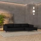 Sofá Bipartido Sala de Estar Kiara 352cm Chaise Direito Pés de Ferro Couro Preto G52 - Gran Belo