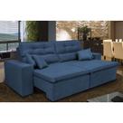 Sofá Cairo 2,32m Retrátil, Reclinável Tecido Suede Azul