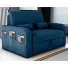 Sofá Cama 2 Lugares com Baú Bannow Veludo Azul