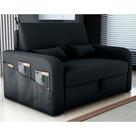 Sofá Cama 2 Lugares com Baú Bannow Veludo Inca Preto