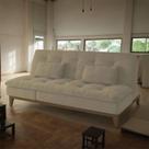 Sofá-Cama 3 Lugares Casal Lígia com Pés de Madeira Suede Bege