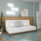 Sofá-Cama 3 Lugares Casal Prestigio Base e Pés de Madeira Branco