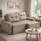 Sofá-cama 3 Lugares Retrátil Rincão Lisboa Veludo Bege, 220 cm