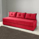 Sofá Cama 3em1 em Tecido Suede Vermelho com Almofadas - Sofá que vira cama Multifuncional Sofá Cama 3em1 em Tecido Suede Vermelho com Almofadas - Sofá que vira cama Multifuncional