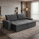 Sofá Cama Bangkok Sem Caixa 2,30m Retrátil e Reclinável Com Molas Velut Cinza - King House