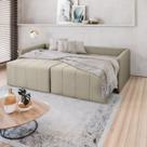 Sofá Cama Baraúna Retrátil e Reclinável 3 lugares 1,80m em Linho CabeCasa MadeiraOriginals Bege Bronze
