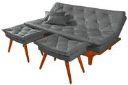 Sofa Cama Caribe Em Material Sintetico + Duas Banquetas