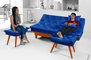 Sofá Cama Caribe Em Material Sintético + Duas Banquetas