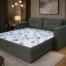 Sofá Cama Casal 2 Lugares Lua com Colchão Fixo, Porta Copos e USB Linho Verde Sofá Cama Casal 2 Lugares Lua com Colchão Fixo, Porta Copos e USB Linho Verde