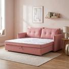 Sofá Cama Casal Montreal com Colchão Fixo em Linho Rosa Sofá Cama Casal Montreal com Colchão Fixo em Linho Rosa