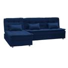 Sofá-Cama Casal Reclinável com Chaise Penélope Veludo Azul