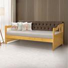 Sofá Cama Dublin Mona Estofado Capitonê Veludo Marrom Madeira - Imbuia