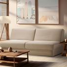 Sofá Cama Easy 3 lugares 208cm com Baú e tecido Linho 1429 Bege