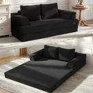 Sofá-Cama Futon Conversível COMAX de Veludo Cotelê Dobrável Preto Sofá-Cama Futon Conversível COMAX de Veludo Cotelê Dobrável Preto
