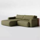 Sofá Cama Ibiza Sem Caixa com Super Chaise 2,00m em Linho e material sintético Cor:Verde e Marrom