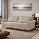 Sofá Cama Living Reclinável 223cm Pés em Madeira Maciça Lyon Veludo/Bege Claro