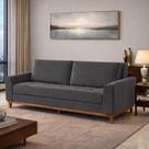 Sofá Cama Living Reclinável 223cm Pés em Madeira Maciça Lyon Veludo/Cinza Escuro