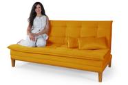 Sofá Cama Mob Estofado em Suede Pés em Madeira Reforçado Cor:Amarelo Sofá Cama Mob Estofado em Suede Pés em Madeira Reforçado Cor:Amarelo