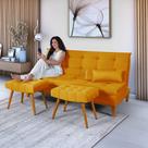 Sofá Cama Mob Suede Pés em Madeira Reforçado + 2 Banquetas Sofá Cama Mob Suede Pés em Madeira Reforçado + 2 Banquetas